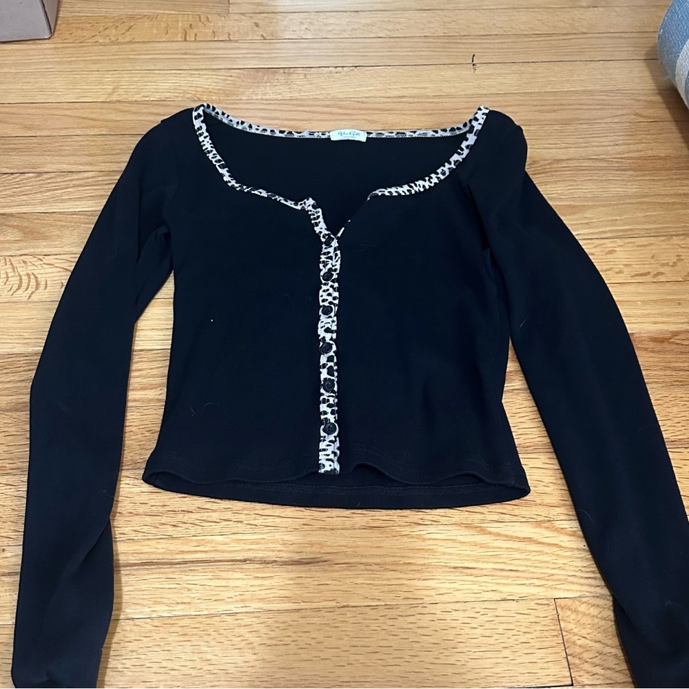 Brandy Melville/John Galt Black Top with Leopard Trim